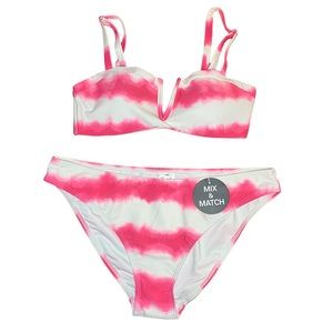 NWOT White/Pink Tie Dye V Cut Bikini